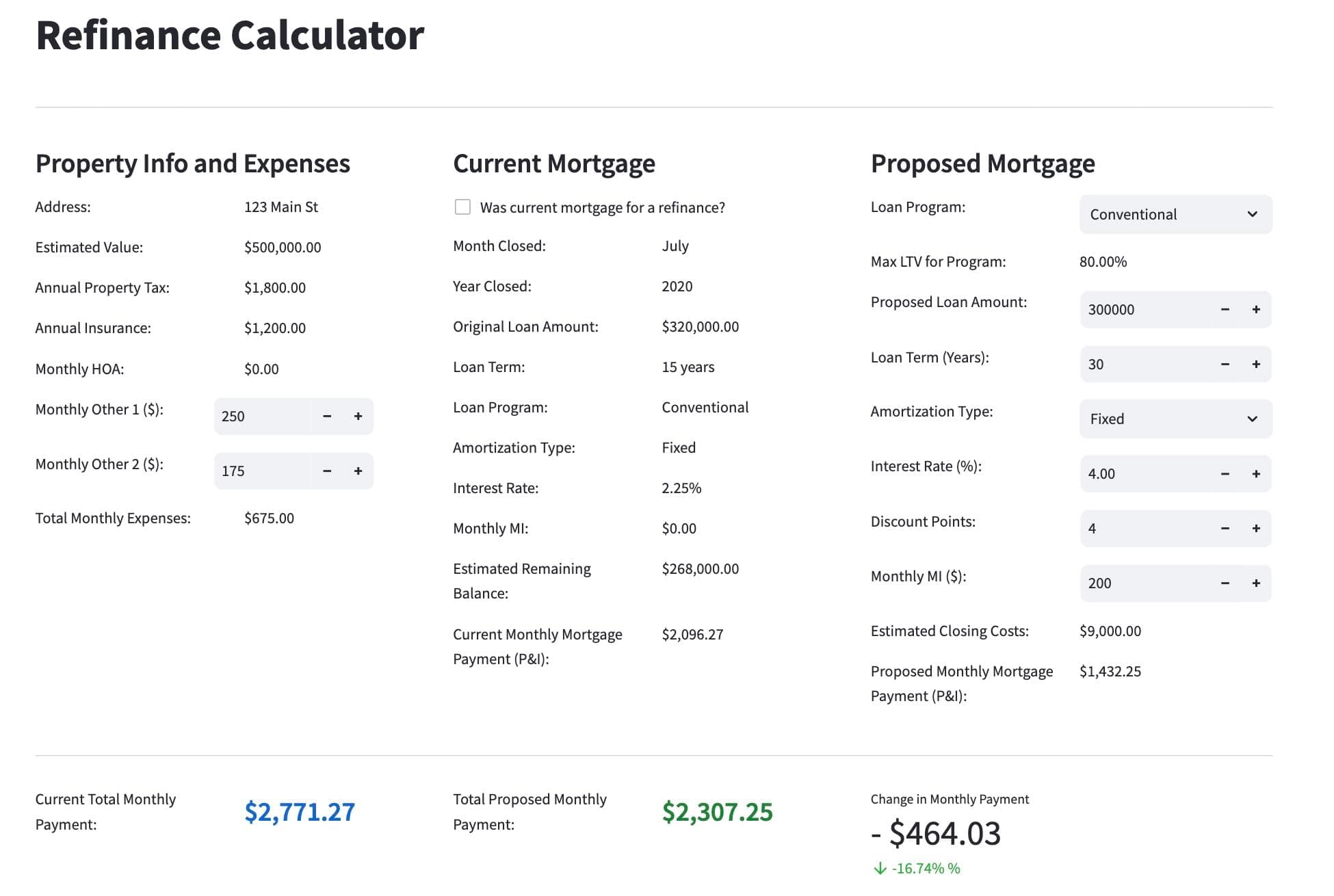 Homespire Refinance Calculator